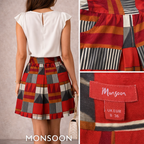 Monsoon Red Multi Coloured Needlecord Cotton Skirt UK 8