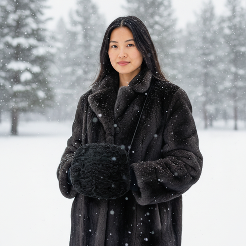 1960s Vintage Astrakhan Wool Muff with Rope Handles