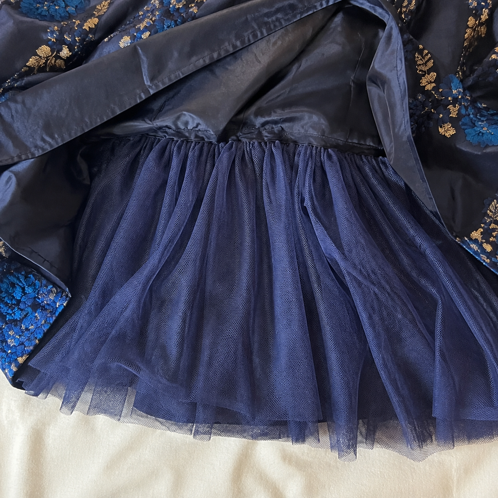 Handmade Vintage 1960s Navy Satin Embroidered Dress UK 10