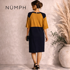 Numph Jessamina Navy & Mustard Dress UK 8