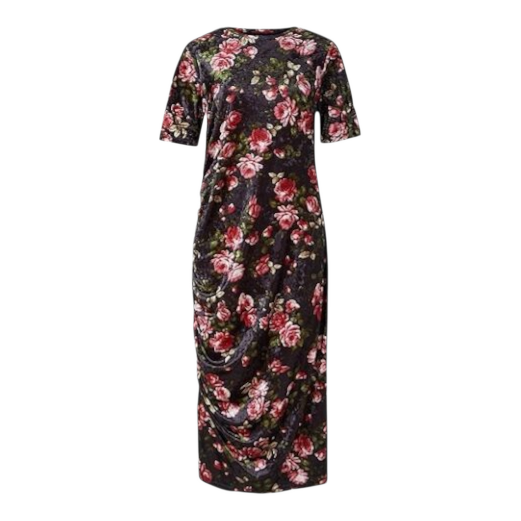M&S Limited Edition Black Pink Velvet Floral Short Sleeve Dress UK 8