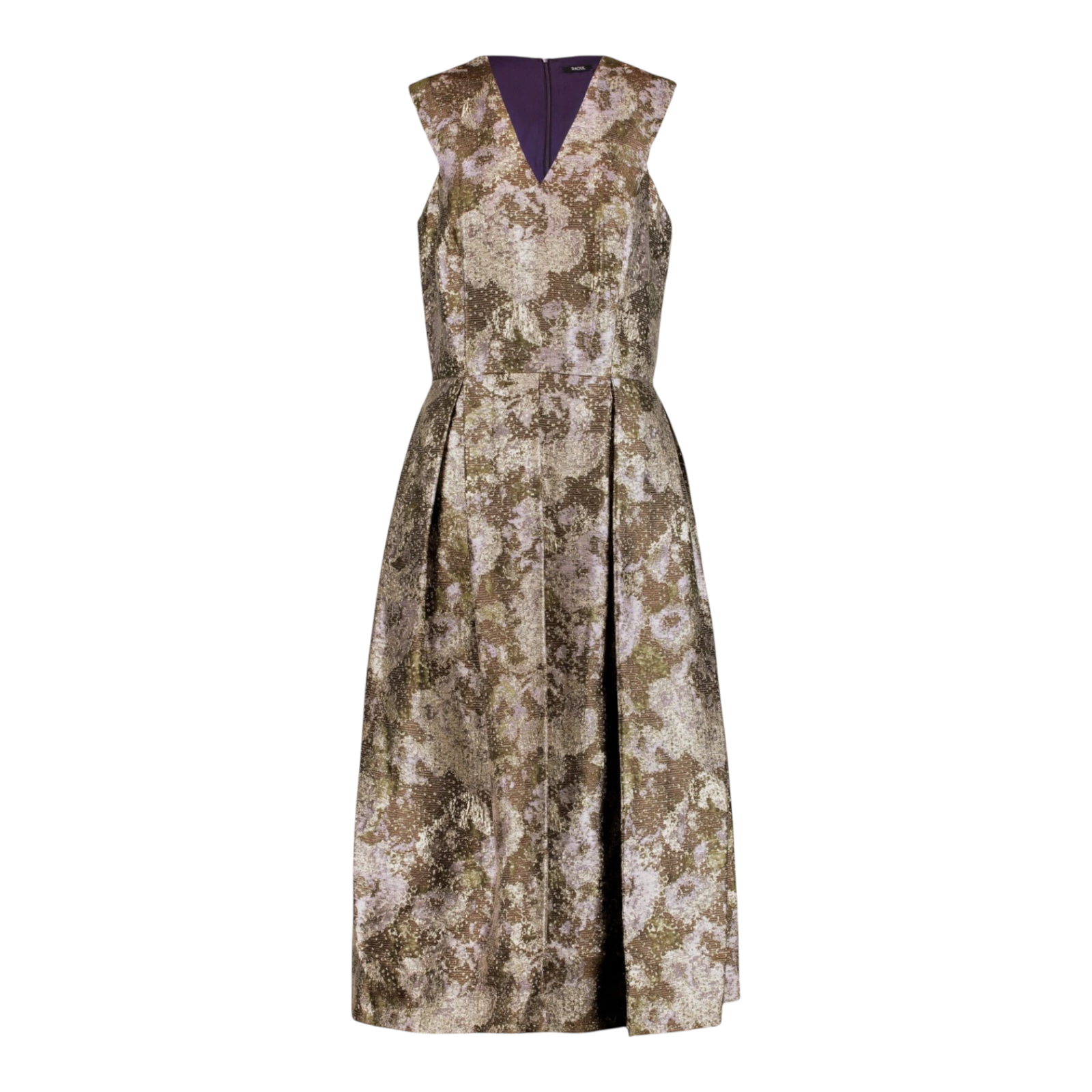 Raoul Donata Pleated Gold Purple Metallic Jacquard Dress UK 8