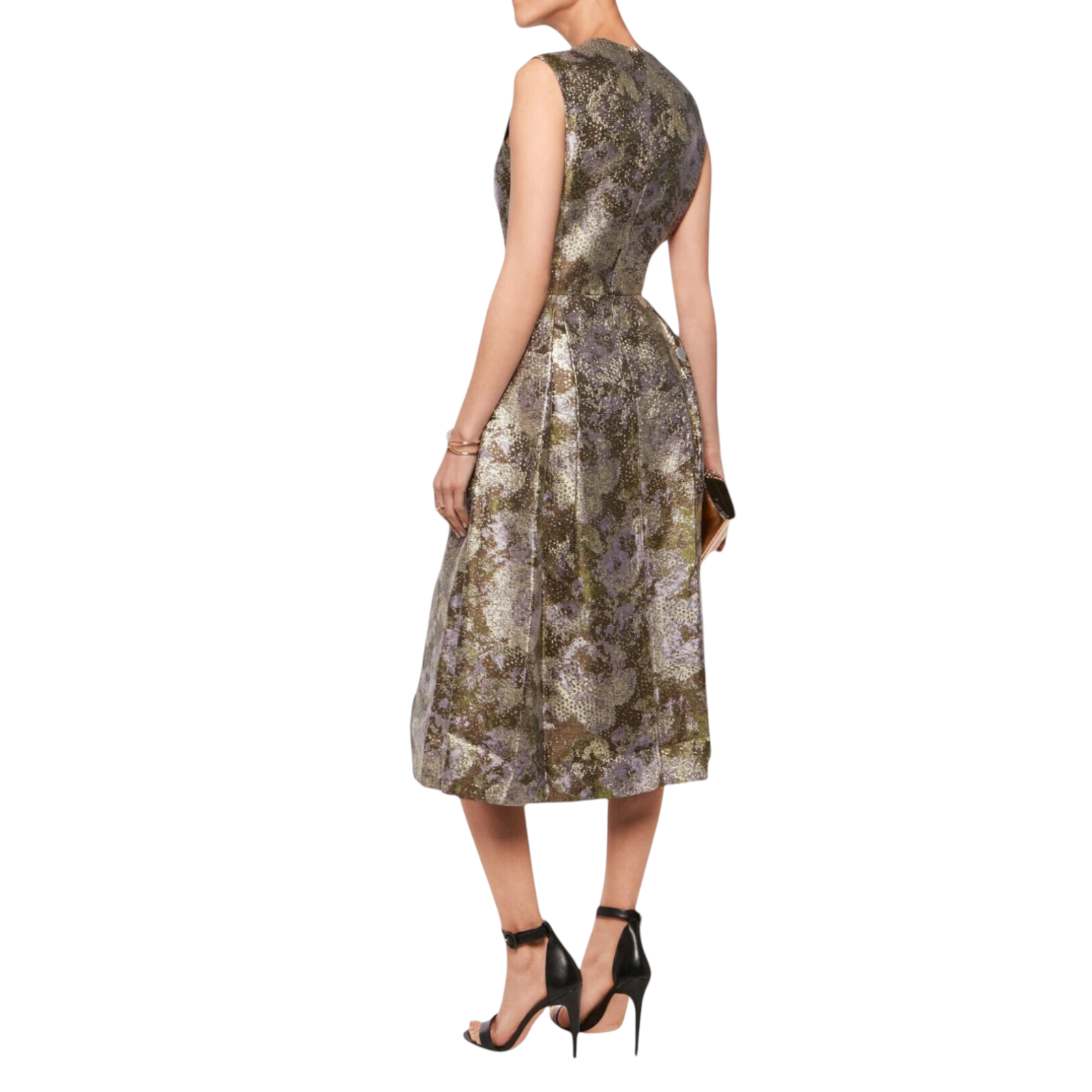 Raoul Donata Pleated Gold Purple Metallic Jacquard Dress UK 8