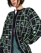 Basler Vintage 90's Long Black & Lime Green Cotton Cardigan UK 10
