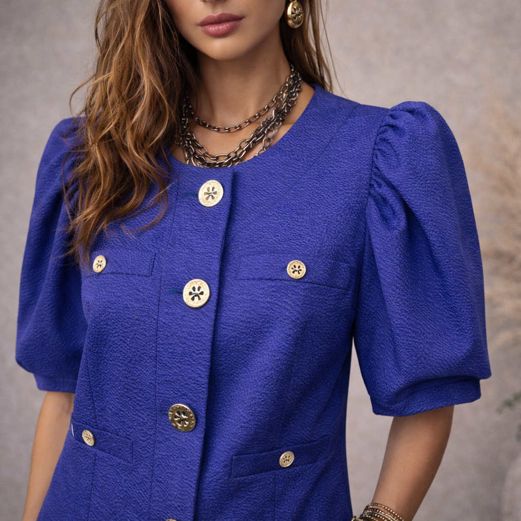 Mulberry Purple Short Puff Sleeve Cropped Waffle Jacket UK 8