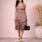 Monsoon Dusky Pink Shimmer Ruched Dress UK 10