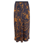 M&S Navy & Burnt Orange Silky Floral Midi Skirt UK 6