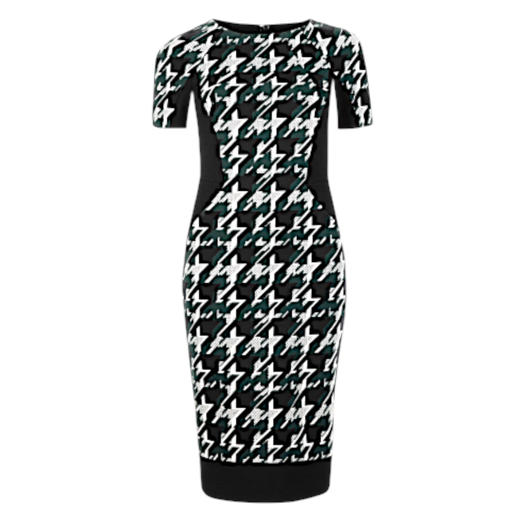 M&S Collection Black & Green Dogtooth Dress UK 10