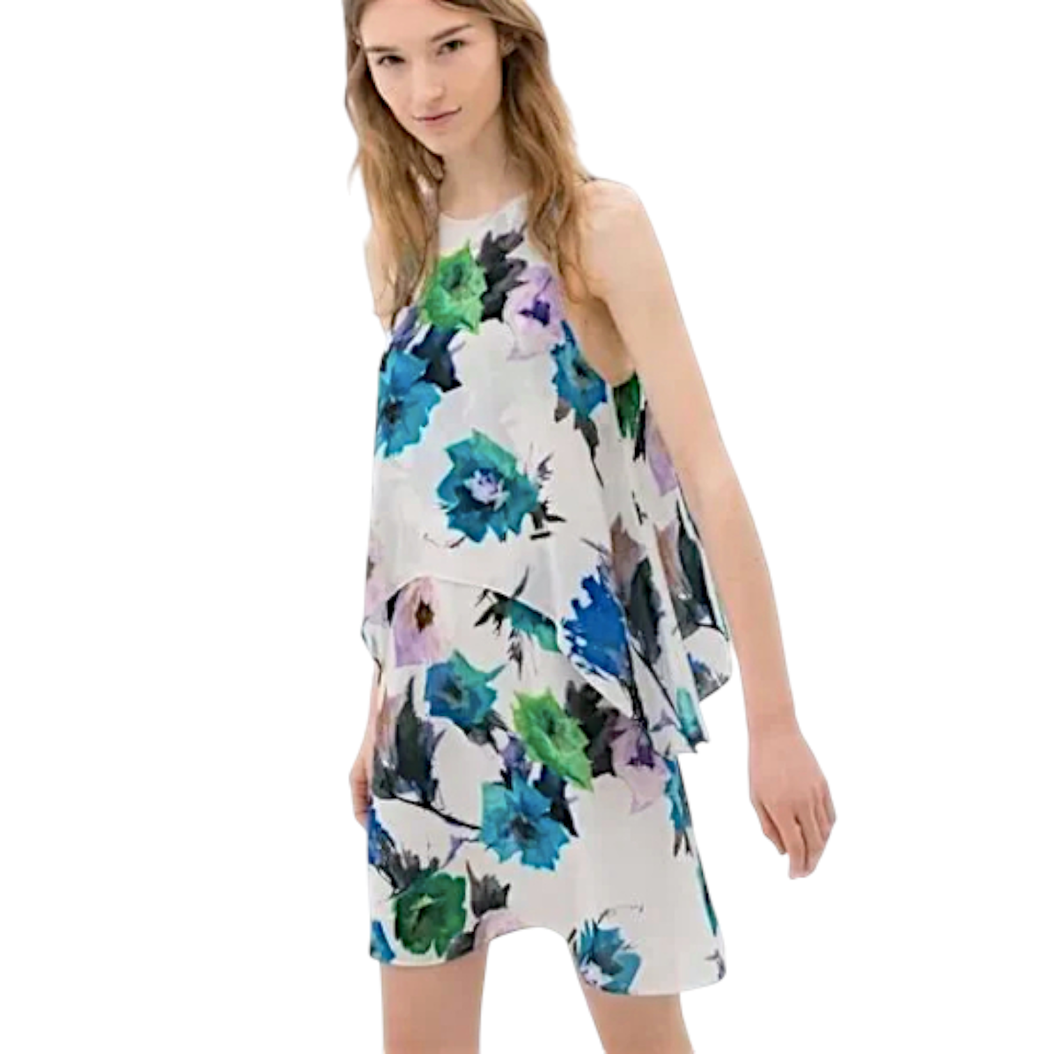 Zara Multicoloured Floral Chiffon Racerback Dress UK 10