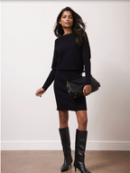 Mint Velvet Black Ribbed Batwing Knit V Back Dress UK 14/16