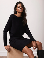 Mint Velvet Black Ribbed Batwing Knit V Back Dress UK 14/16