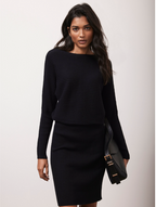 Mint Velvet Black Ribbed Batwing Knit V Back Dress UK 14/16