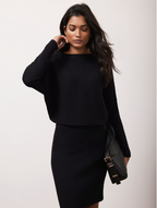 Mint Velvet Black Ribbed Batwing Knit V Back Dress UK 14/16