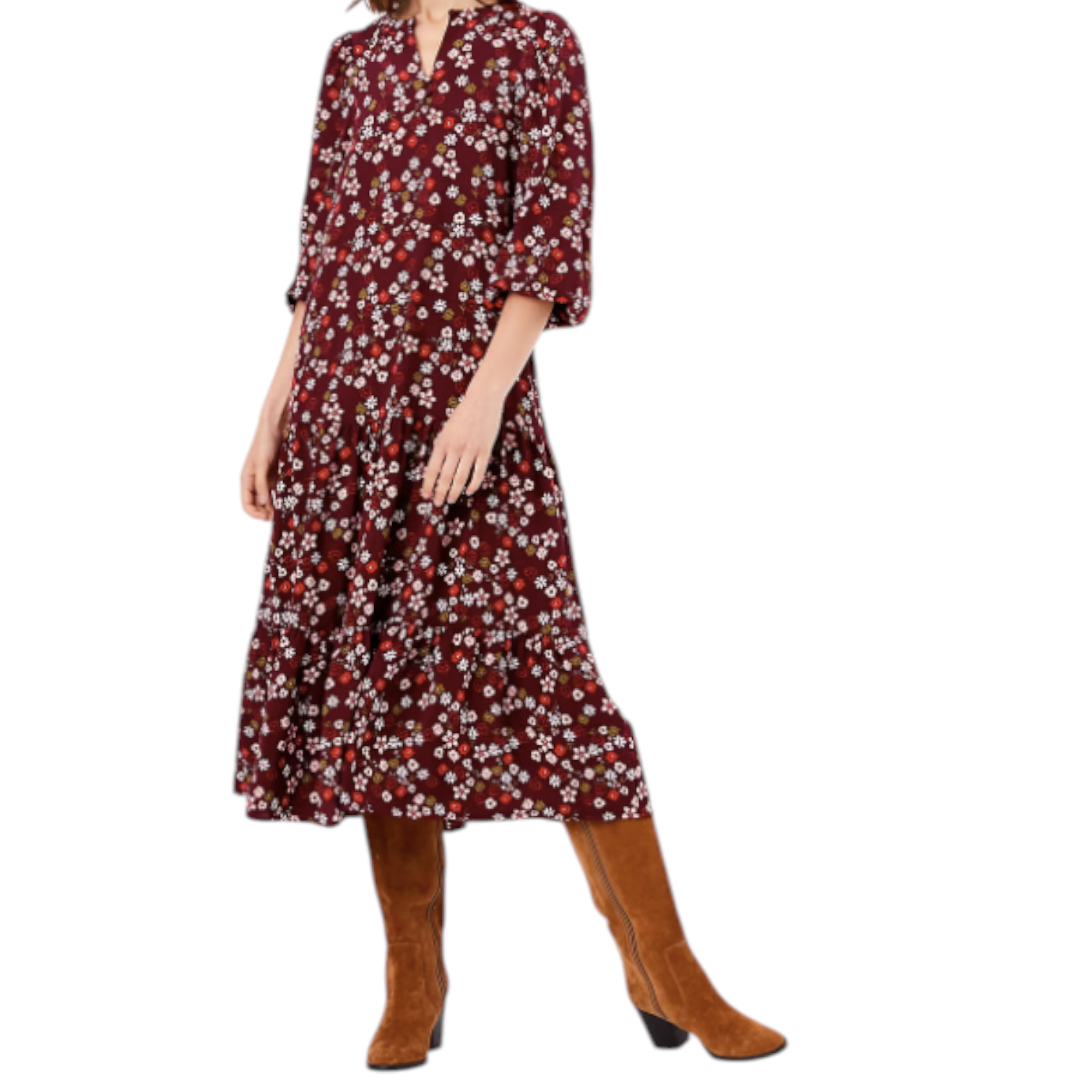 M&S Collection Dark Red Ditsy Floral Dress UK 8