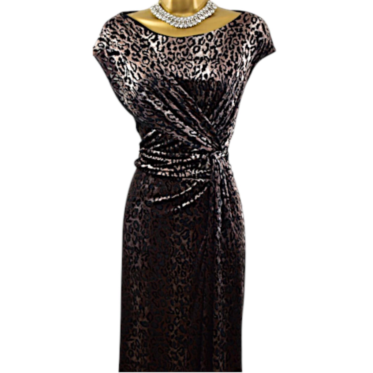 Per Una Animal Print Gold Black Velvet Midi Faux Wrap Dress UK 12