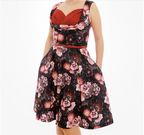 Lindy Bop Black Pink Floral Rockabilly Dress 1950's UK 8