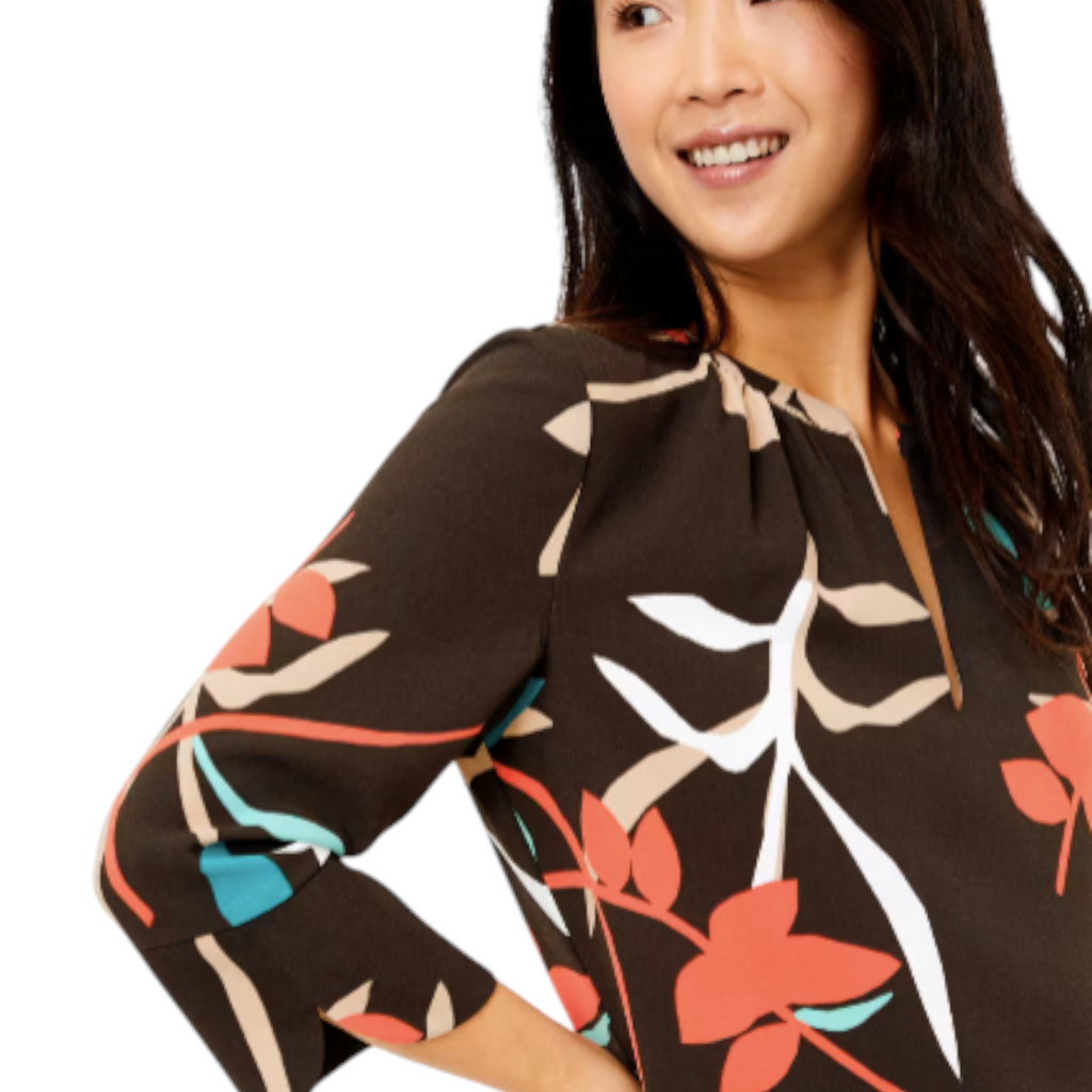 M&S Black Floral Leaf Long Sleeve Dress UK 6