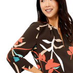 M&S Black Floral Leaf Long Sleeve Dress UK 6