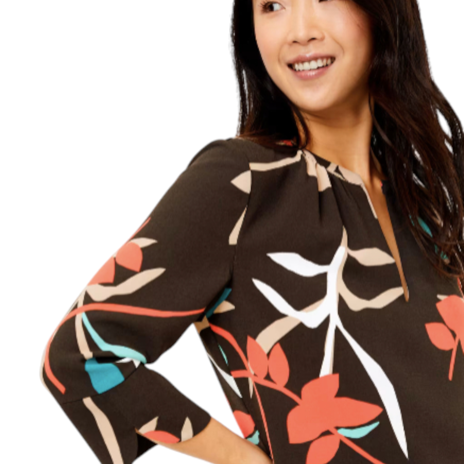 M&S Black Floral Leaf Long Sleeve Dress UK 6