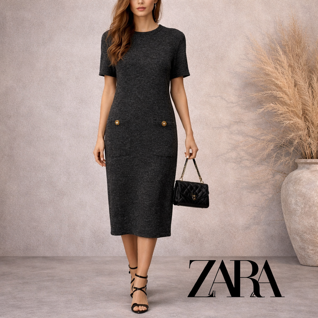 Zara Charcoal Grey Knit Jumper Dress UK 10