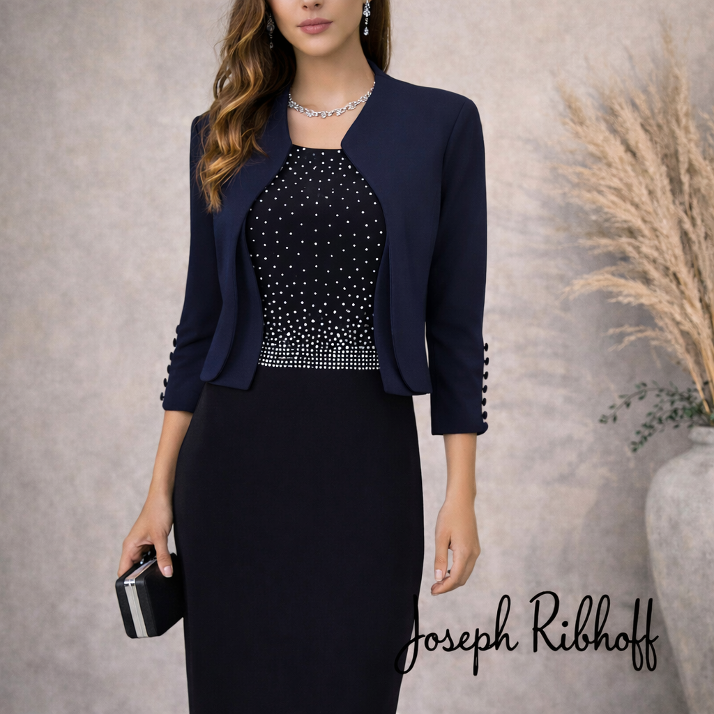 Joseph Ribkoff Navy Silver Beaded Dress Suit UK 12