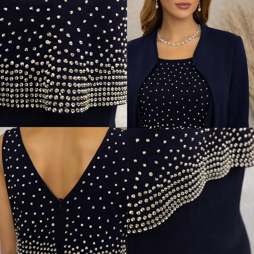 Joseph Ribkoff Navy Silver Beaded Dress Suit UK 12