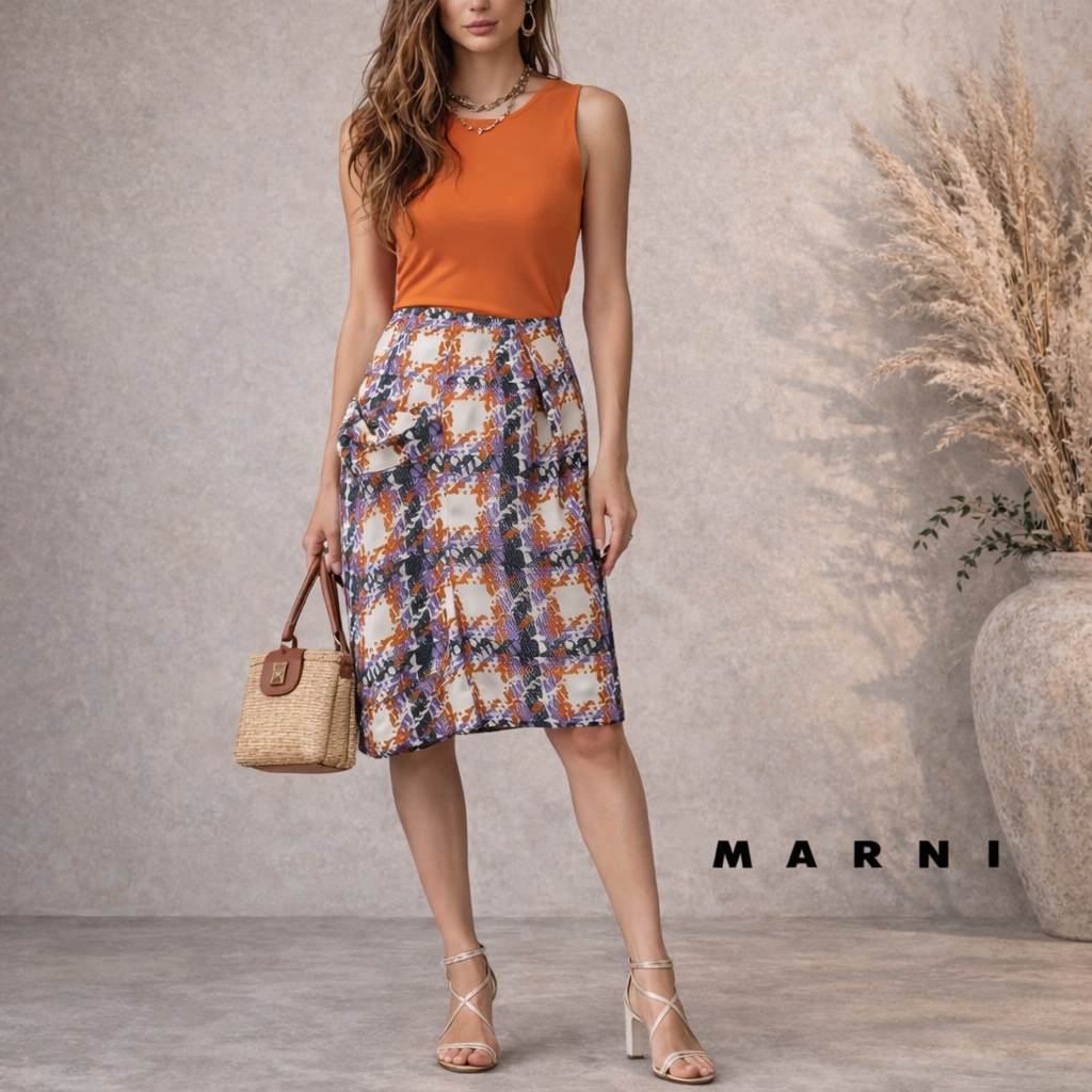 Marni Multi Coloured Silky Light Summer Skirt UK 12