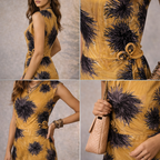 Whistles Mustard Yellow Black Purple Floral Sleeveless Silk Dress UK 8