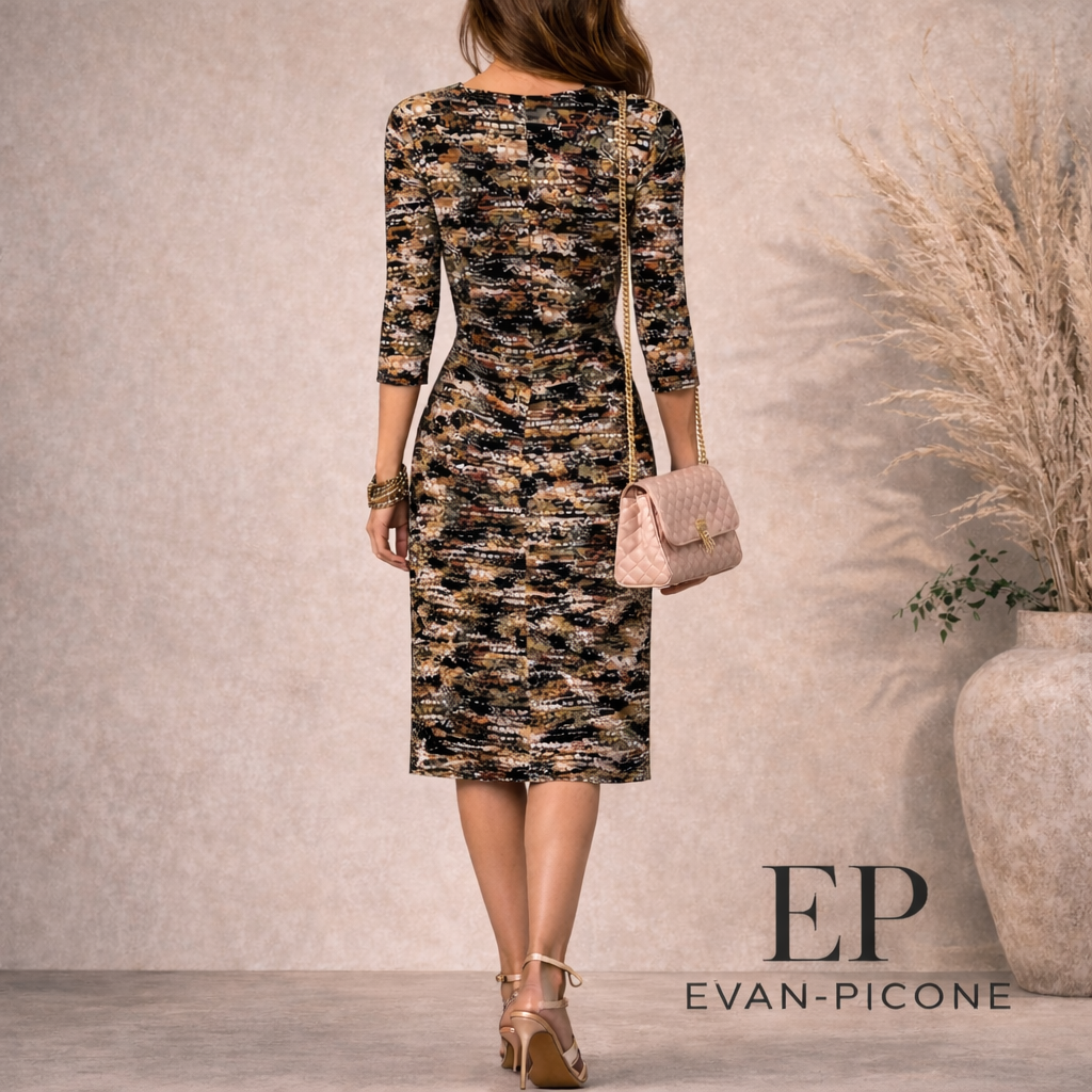 Evan Picone Black & Brown Faux Wrap Dress UK 10