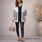 Dorothy Perkins Black Ivory Waffle Knit Cardigan UK 12