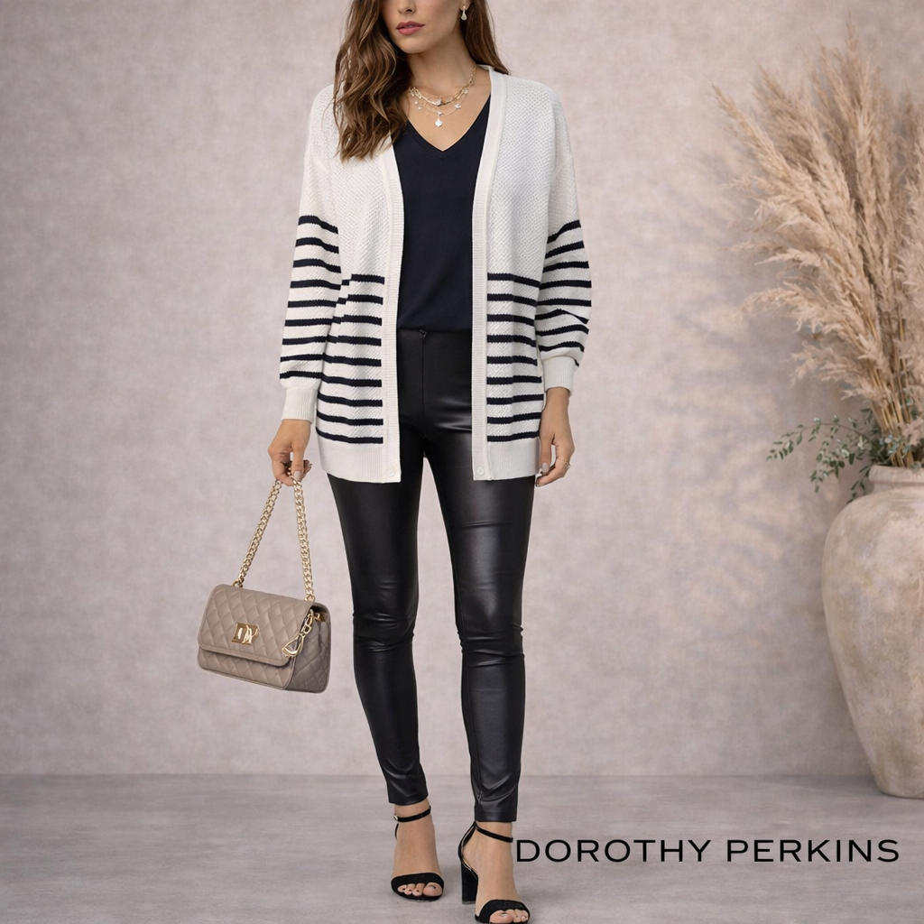 Dorothy Perkins Black Ivory Waffle Knit Cardigan UK 12