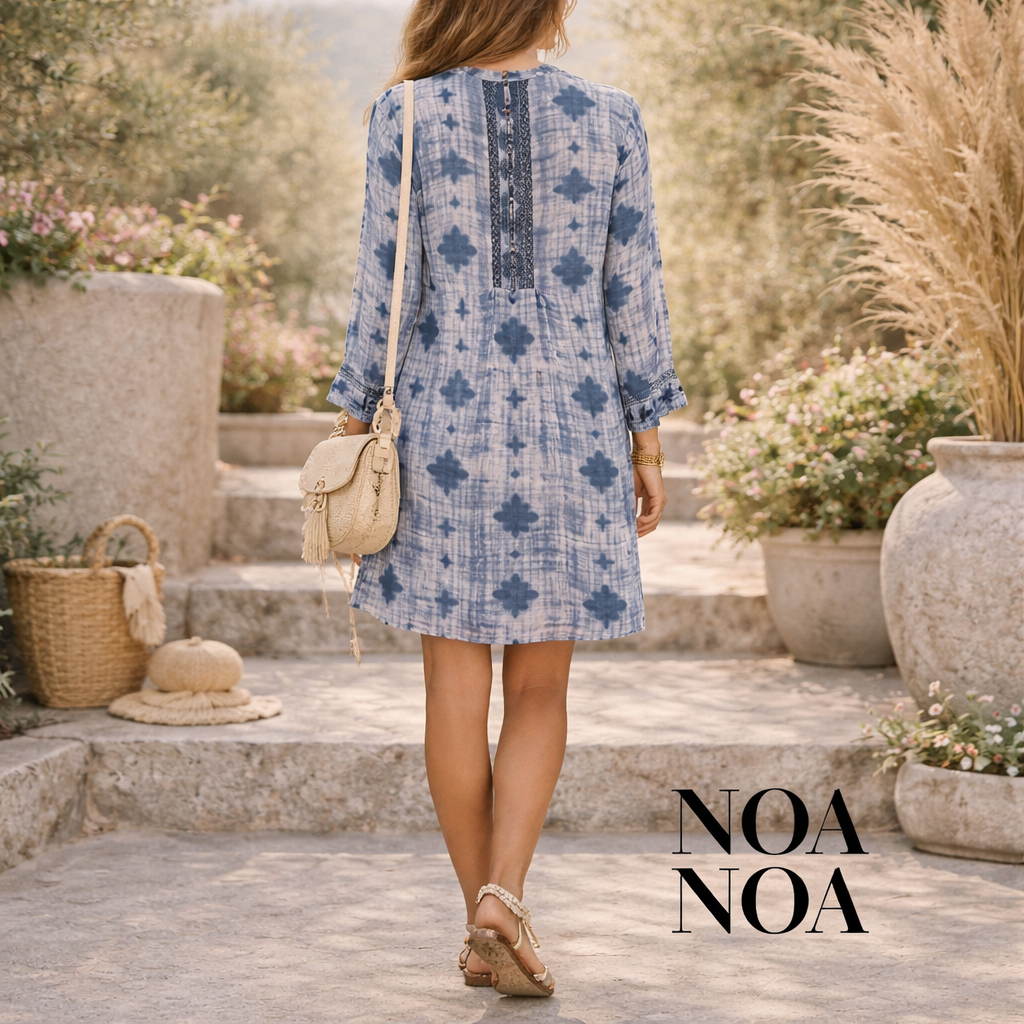 Noa Noa Blue Tie Dye Smock Dress UK 8