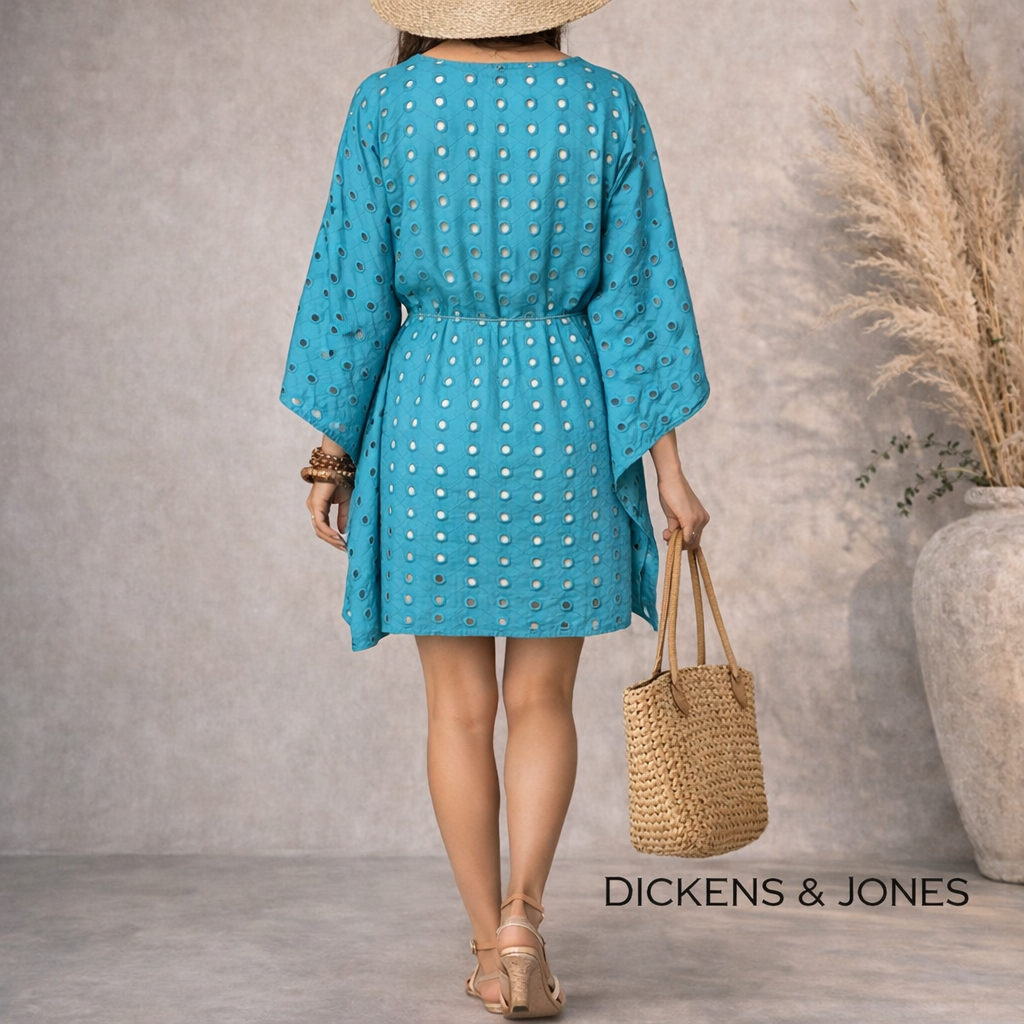 Dickins & Jones Aqua Blue Cotton Kaftan, Cover Up Size S