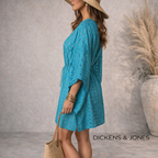 Dickins & Jones Aqua Blue Cotton Kaftan, Cover Up Size S