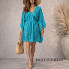 Dickins & Jones Aqua Blue Cotton Kaftan, Cover Up Size S