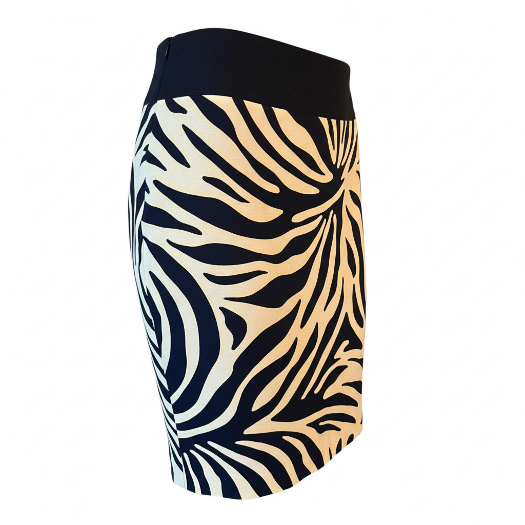 Veronik Alexandre Navy & Cream Silk & Wool Pencil Skirt UK 12