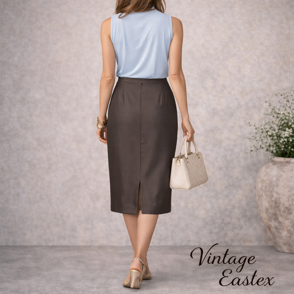 Eastex Vintage Brown Silky Pencil Skirt UK 10