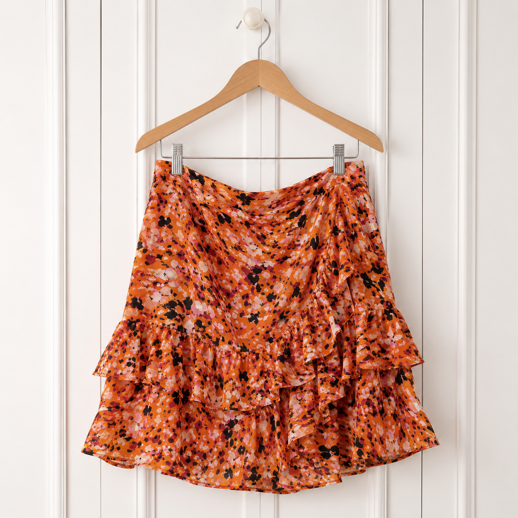 Mint Velvet Orange Printed Tiered Mini Skirt UK 16