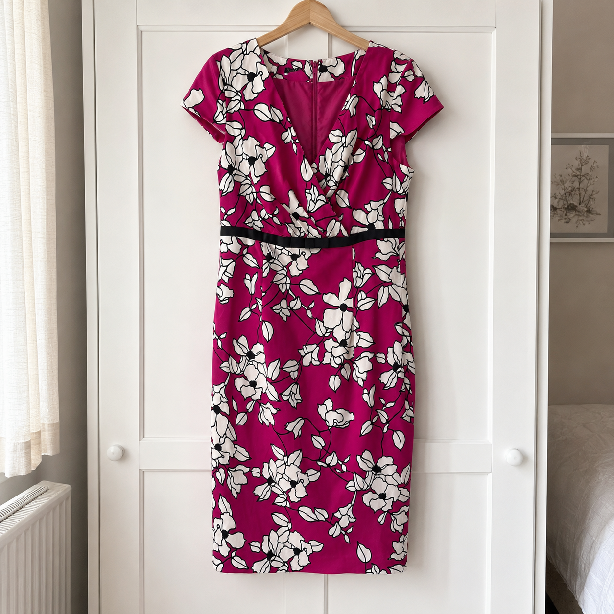 Hobbs Invitation Pink Floral Satin Occasion Dress UK 12