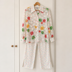 Vintage ALGO Switzerland Floral Cotton Two-Piece Trouser Suit UK 10