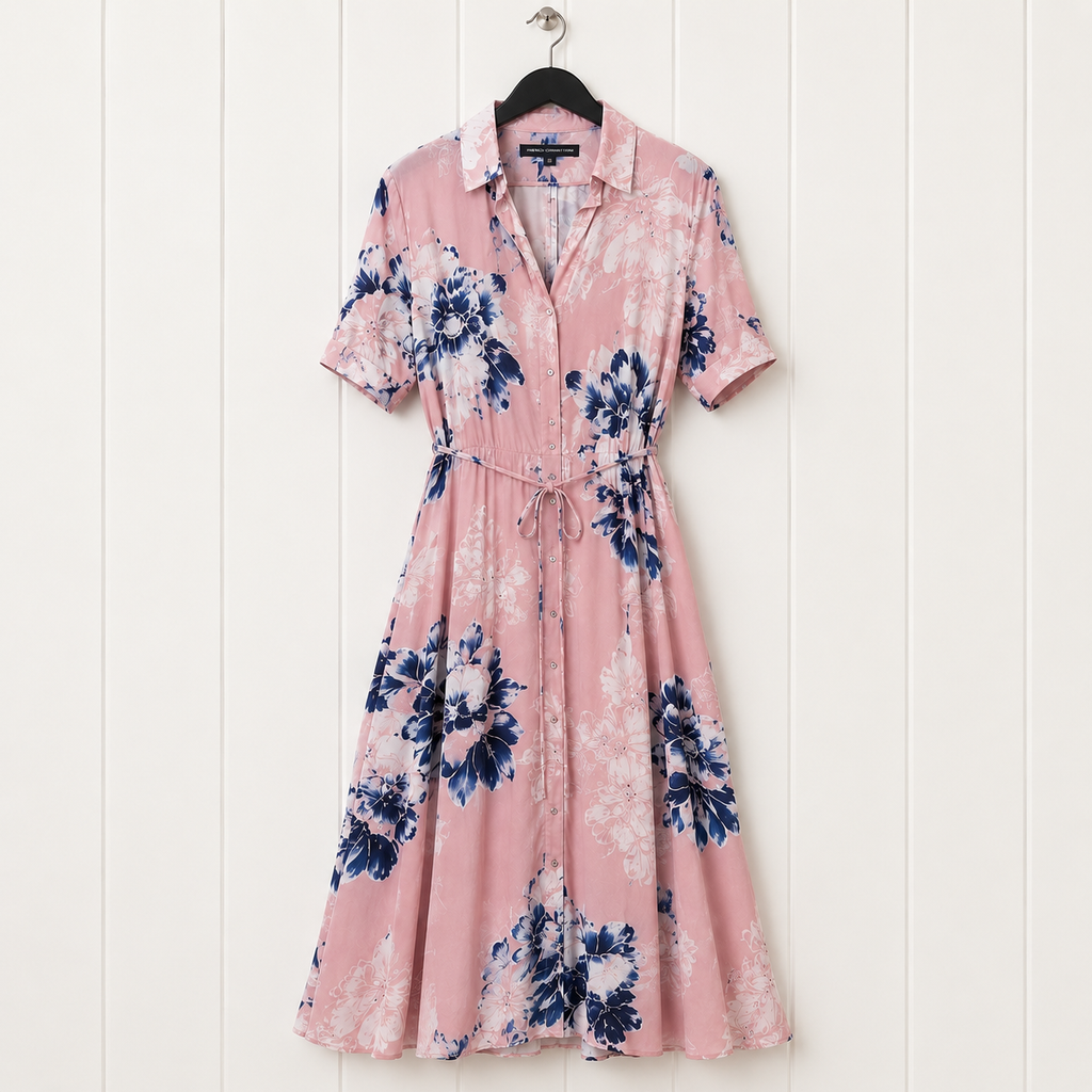 French Connection Pink & Blue Floral Shirt Dress  UK 8