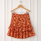 Mint Velvet Orange Printed Tiered Mini Skirt UK 16