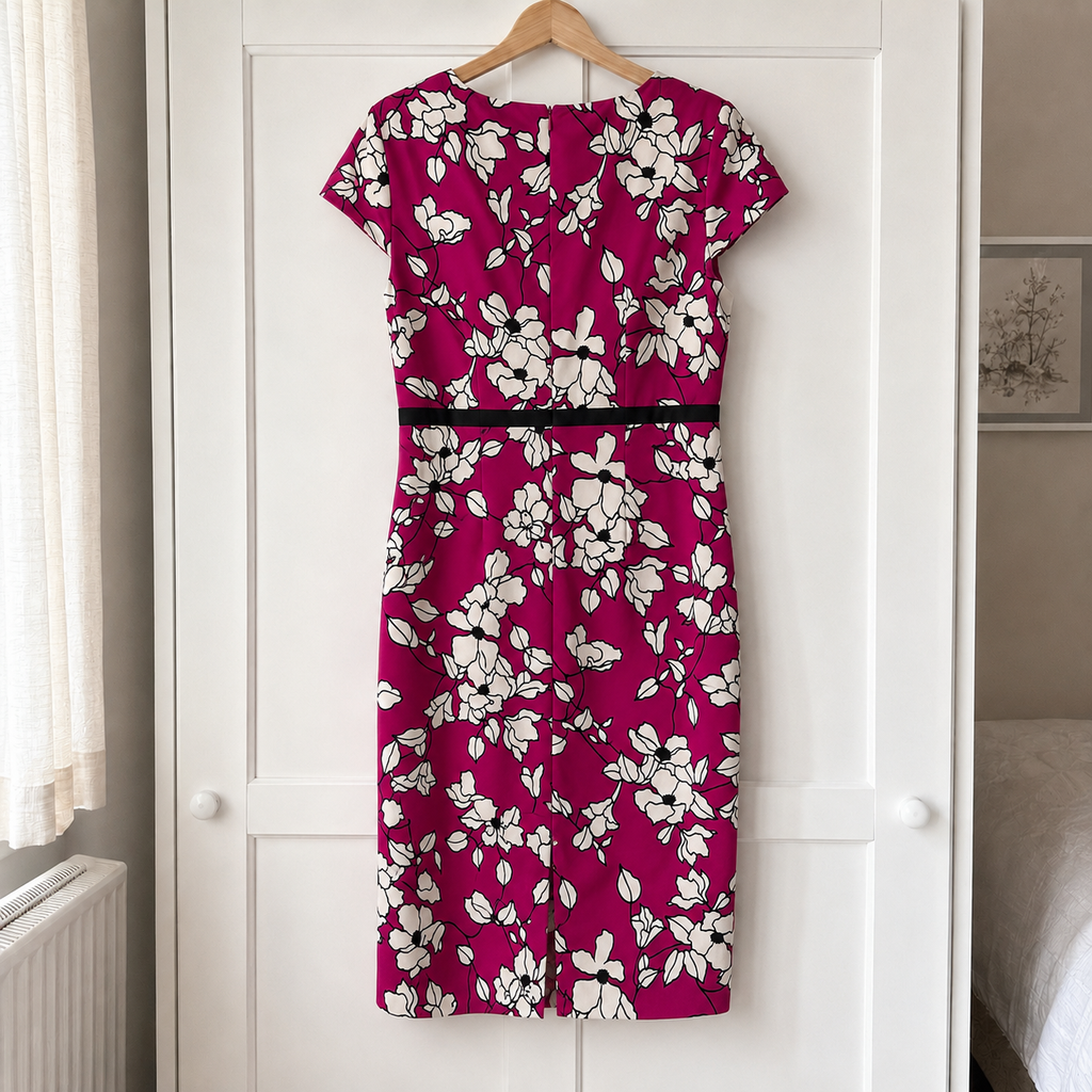 Hobbs Invitation Pink Floral Satin Occasion Dress UK 12