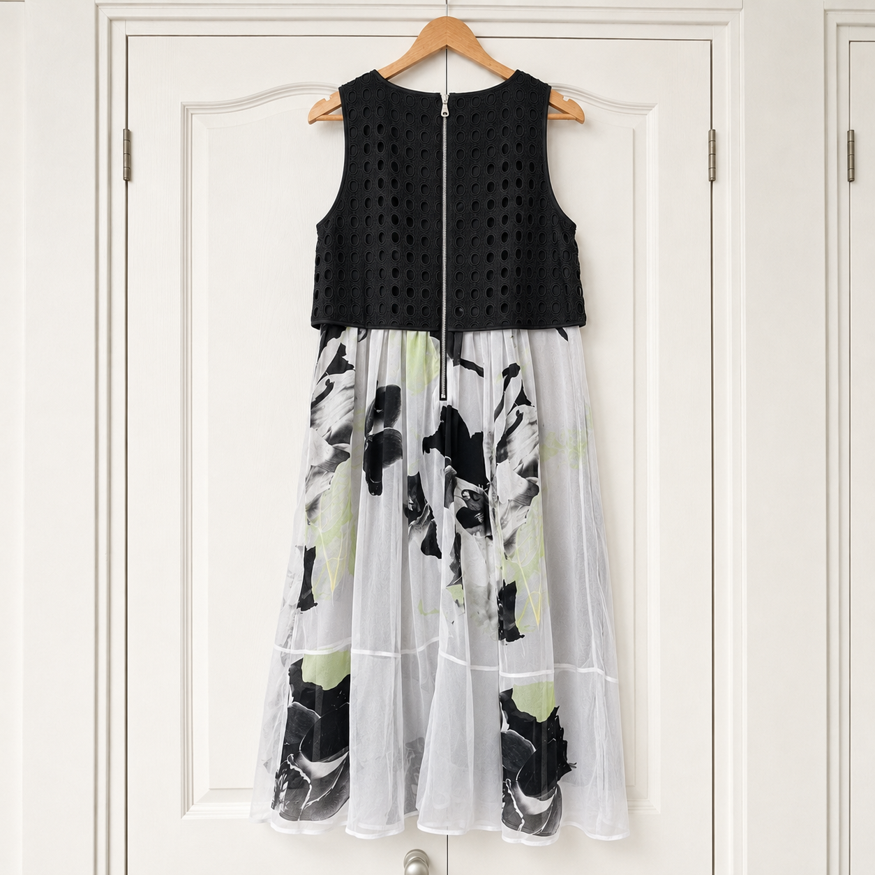 Mint Velvet Monochrome Floral Chiffon Dress UK 12