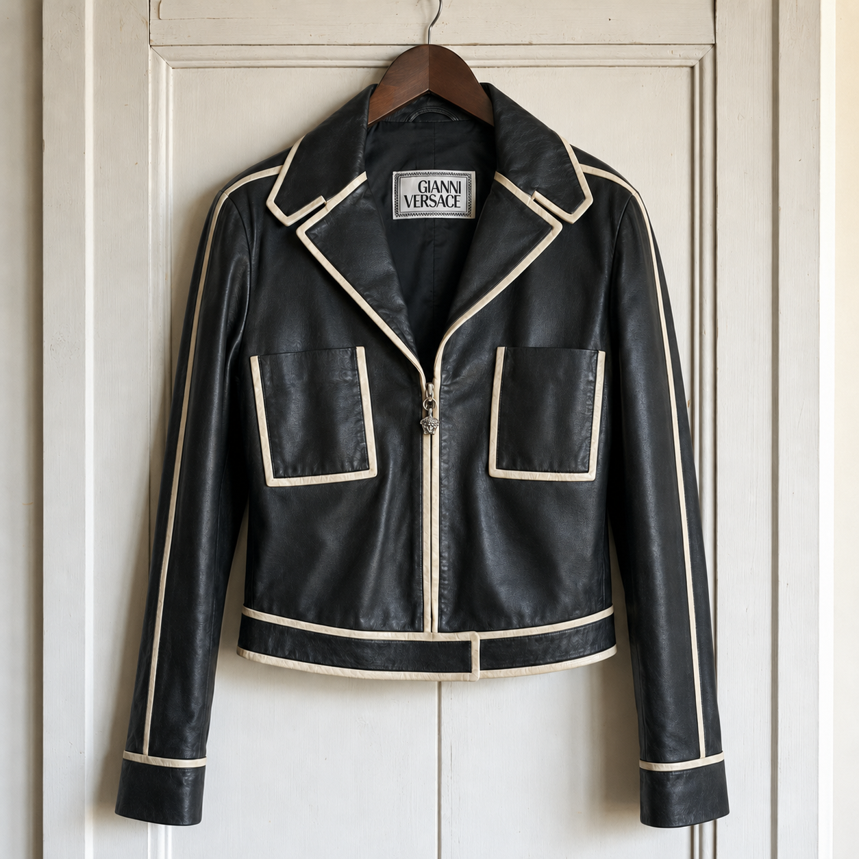 Vintage Gianni Versace Black Leather Jacket IT 44 UK 12