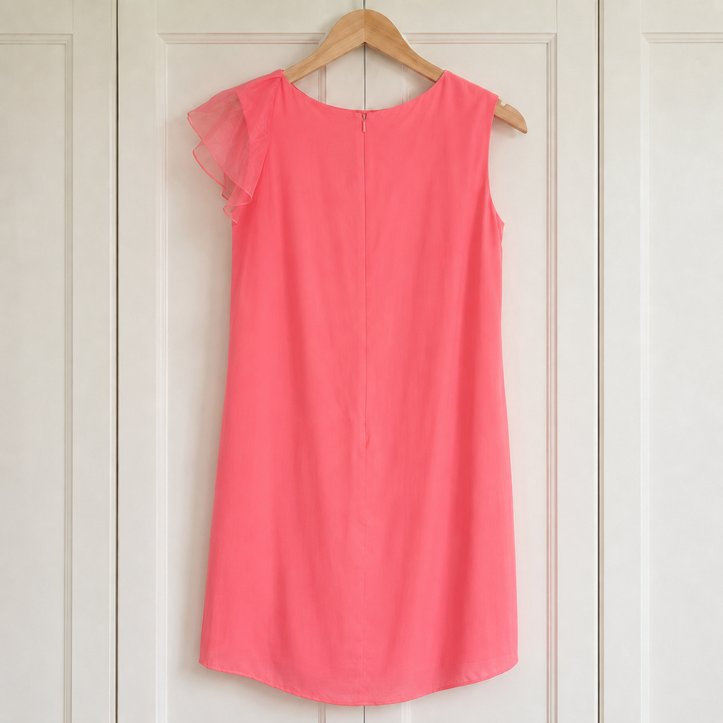 Mint Velvet Pink Silk Ruffle Dress UK 14