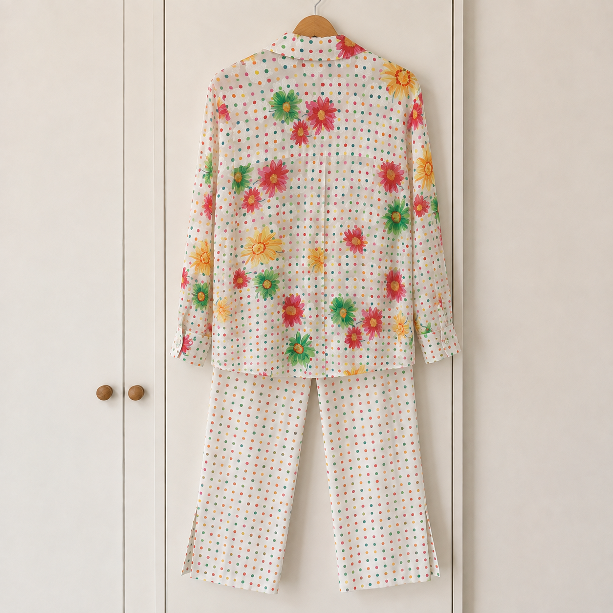 Vintage ALGO Switzerland Floral Cotton Two-Piece Trouser Suit UK 10