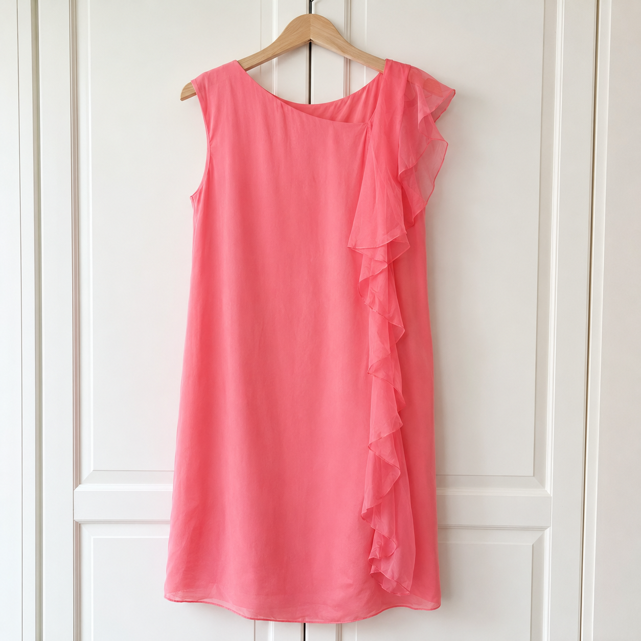 Mint Velvet Pink Silk Ruffle Dress UK 14