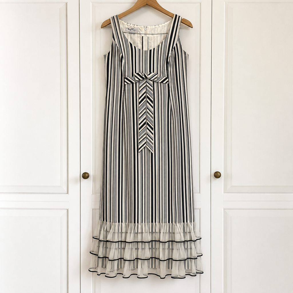 Rare Vintage Margot Paynton Striped Maxi Dress UK 12 Circa 1970