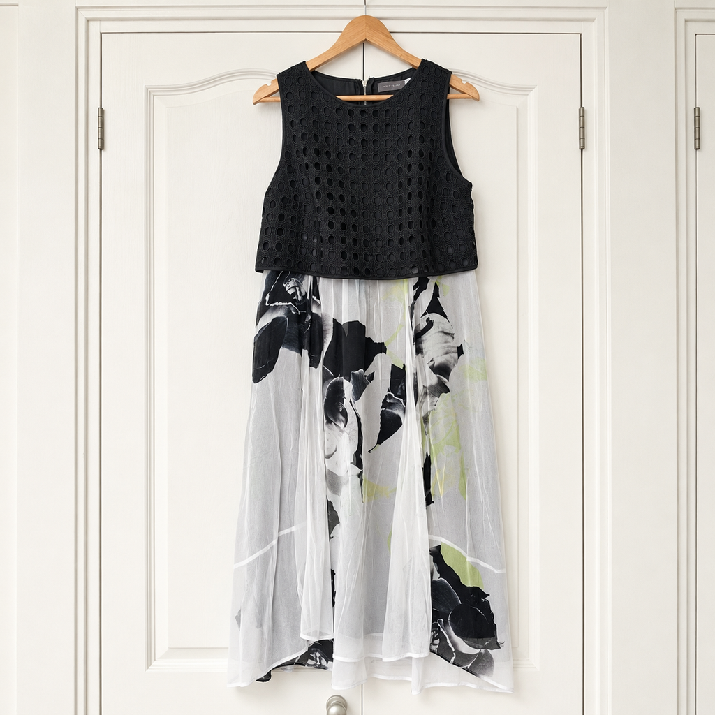Mint Velvet Monochrome Floral Chiffon Dress UK 12